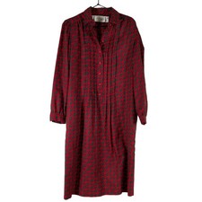 Schroder Long Sleeve Vintage Button Up Pleated Pockets Red Cottagecore Dress 12
