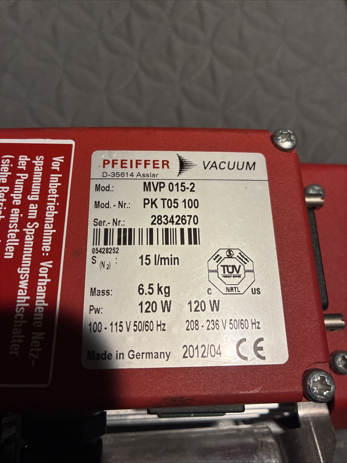 pfeiffer vacuum pump