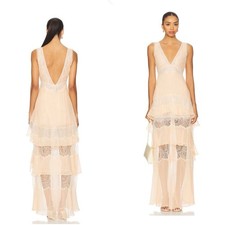 LoveShackFancy Callista Silk Dress Lingerie Peche Lace Ruffle Wedding Guest
