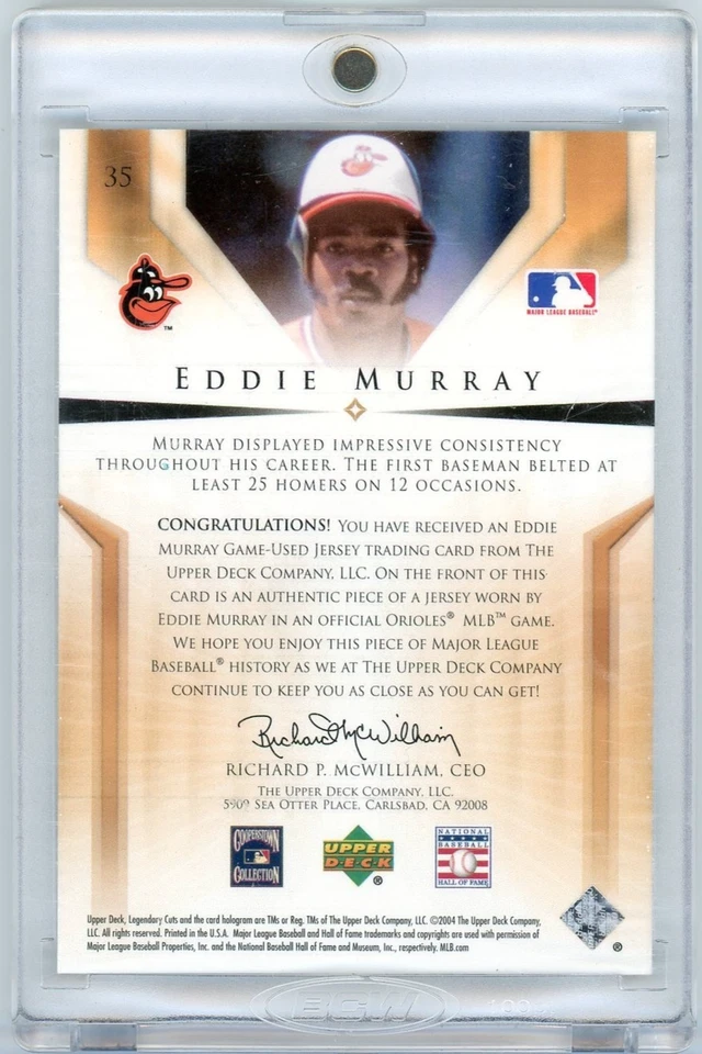 Camiseta deportiva de tela usada Upper Deck SP 2004 Legendary Cuts Eddie Murray #1/1 SP Foto 2 de 2