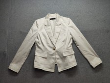 Tahari Women Blazer Jacket 8 White Single Gold Button Patch Pocket Career Office