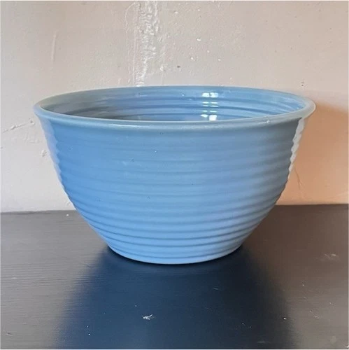 Bauer Blue Ceramic Mixing Bowl #18 Glossy Los Angeles Pottery Round