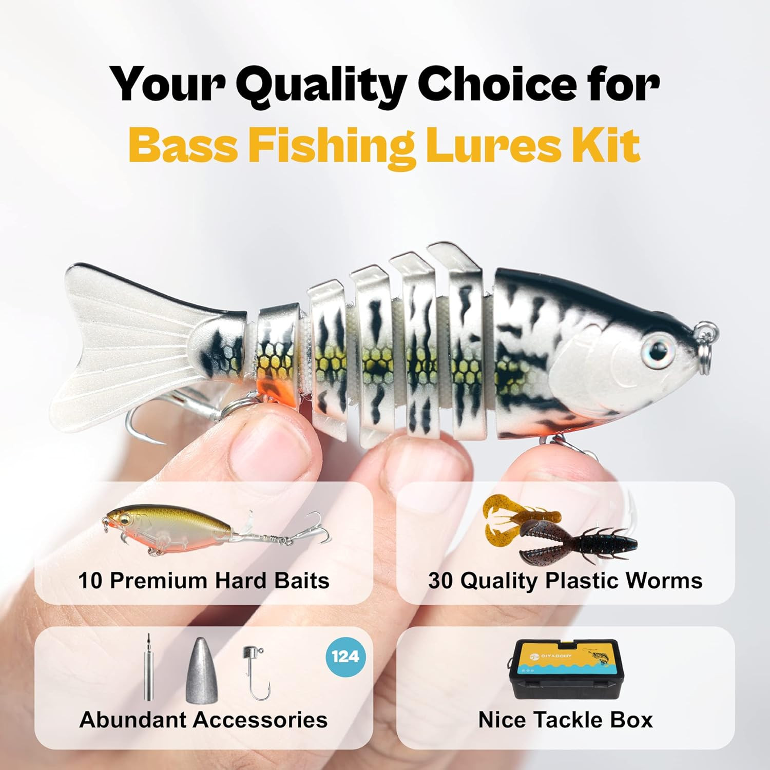 Bass Fishing Lures Kit for Freshwater with Animated Swimbait,Topwater Plopper,Ch - Image 2