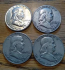 Lot of 4 Franklin Half Dollars --  1951, 1952, 1954 and 1957 -- 90% Silver
