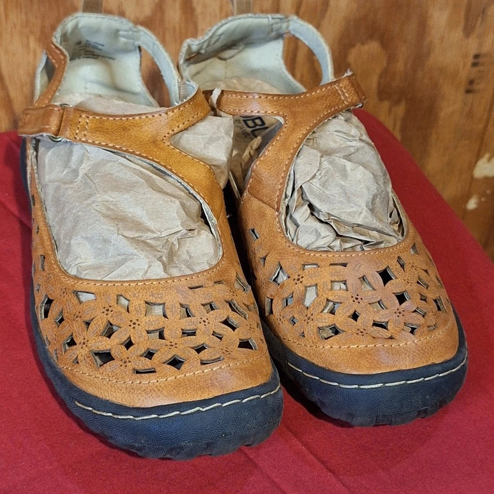 JBU Bellerose Mary Janes Mujeres 7M Caramelo Floral Recorte Comodidad Preppy Academia Foto 2 de 4