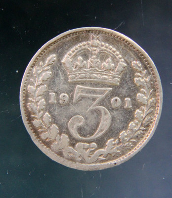Great Britain,3 Three Pence 1901 silver coin, 0.925,Victoria.