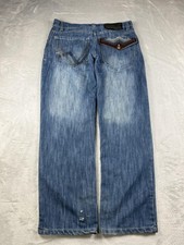 Southpole Jeans Mens 34x30 Blue Baggy Wide Leg Denim Embroidered Y2K Style