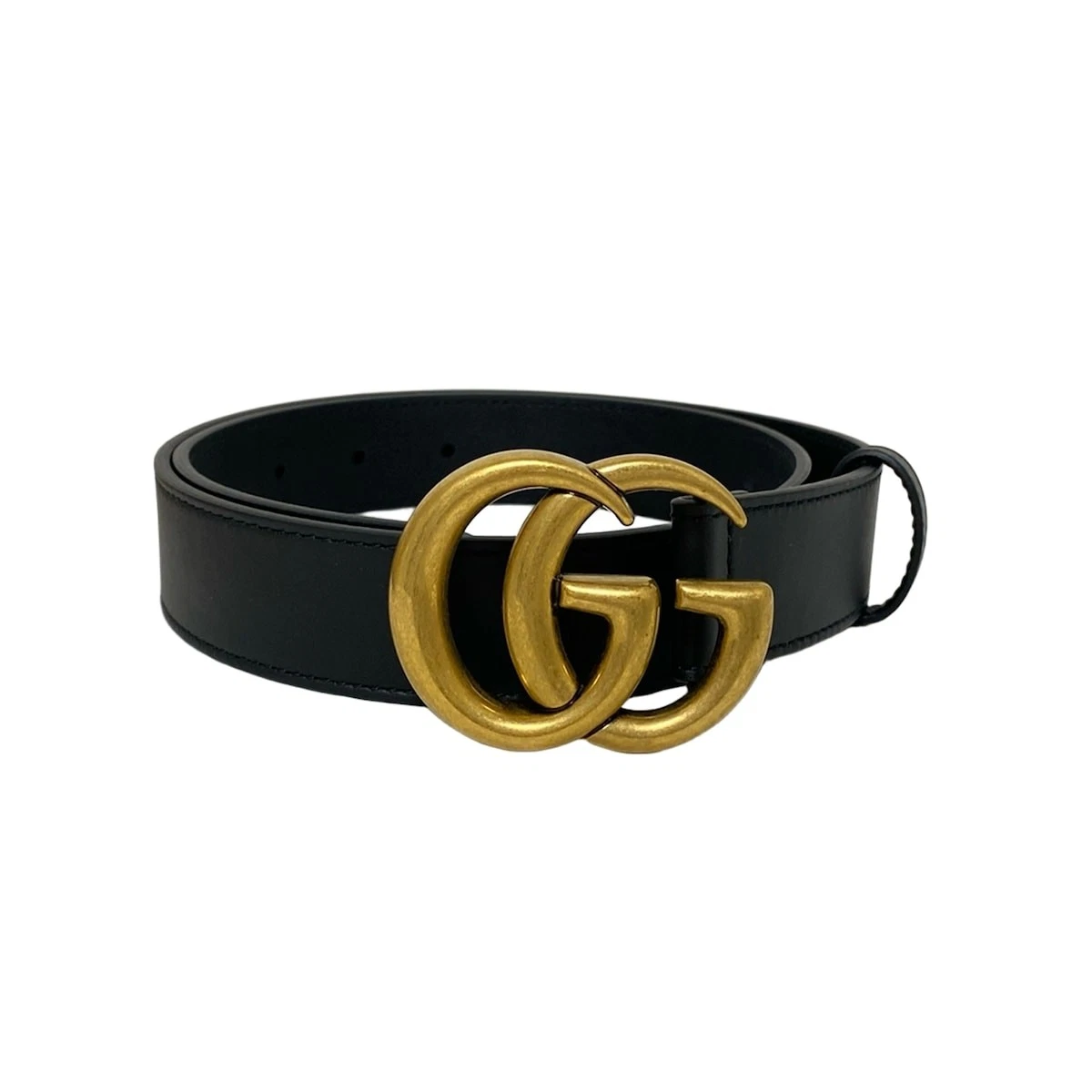 Auth GUCCI Ceinture Slim Double G 414516 Noir Or Cuir Quincaillerie   Ceinture