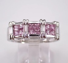 Princess Cut Simulated Pink Sapphire Wedding Band Ring In 14k White Gold Plated