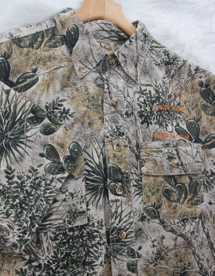 Game Guard Original Cotton Mens M Cactus Print Short Sleeve Button Up Shirt Logo