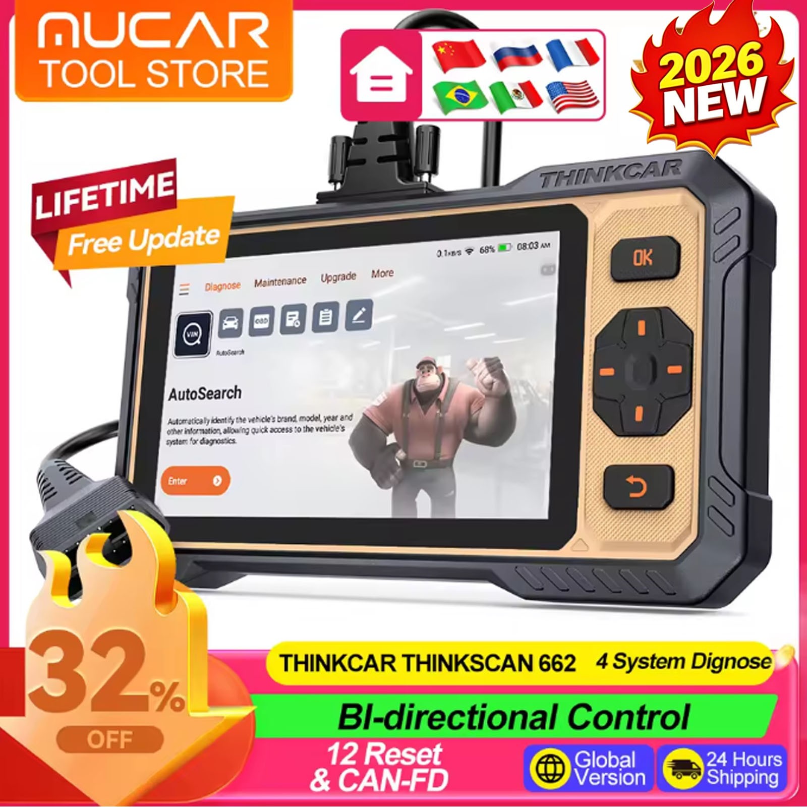 THINKCAR Thinkscan 662 Diagnostic Tools 4 System OBD2 Scan Active Test 12 Resets