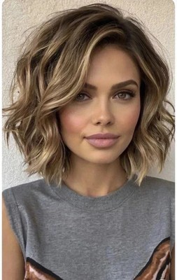 100% Human Hair Fashion Charming Women's Short Brown Mix Blond Wavy Wigs 12 In
