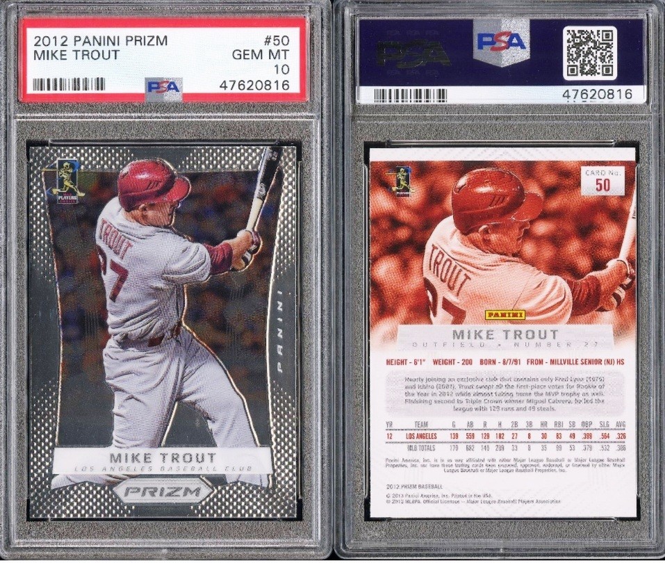 2012 Panini 1st Prizm #50 MIKE TROUT Angels RC Rookie PSA 10 GEM MINT view 3