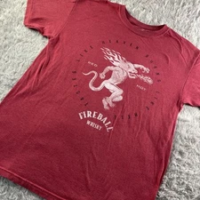Fireball Whisky Shirt Mens Medium Red White Black Dragon Flames Fire Whiskey
