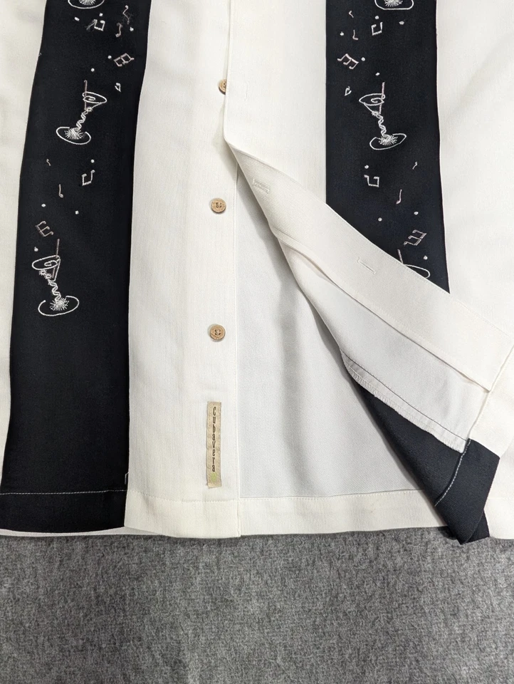 Рубашка мужская Cubavera L мартини музыкальные ноты вышитая лагерь боулинг белая черная - Изображение 3 из 4