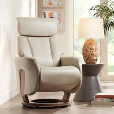 Taupe Faux Leather Swivel Recliner Chair Comfortable Reclining Footrest Bedroom