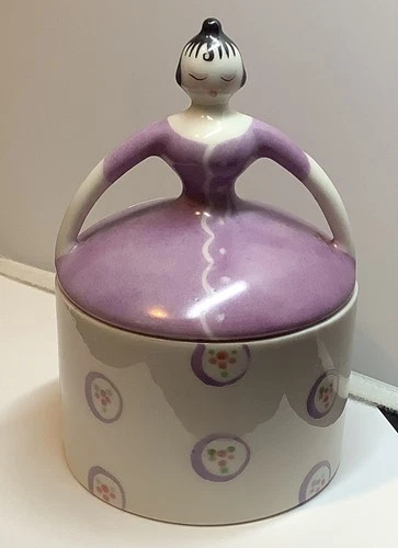 FULPER POTTERY Stangl Art Deco Lady Lavender Trinket Dresser Box Powder Jar