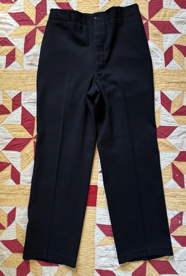 Pantalones de vestir de lana vintage años 40 50 pantalones formales 28x29" botón mosca Foto 2 de 4