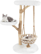 Solid Wood Cat Tree, 48.5 Natural Branch Modern Cat Tower with Luxury Hanging C