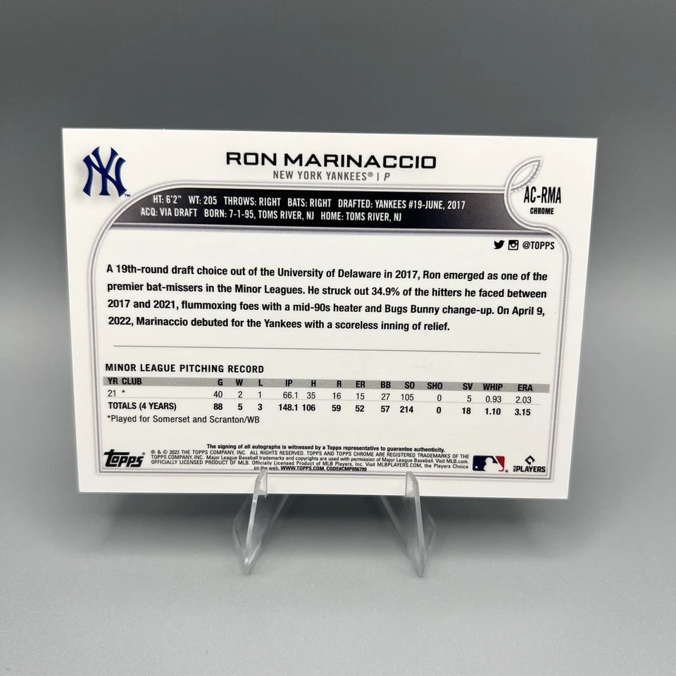 2022 Topps Chrome Update Series - Autographs Ron Marinaccio #AC-RMA (AU, RC) - Image 2 of 2