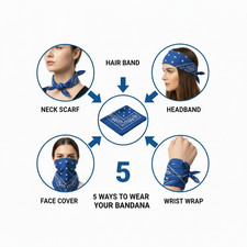 12 Blue Bandana 100 Cotton Paisley Print Double-Sided Scarf Head Neck Face Masks