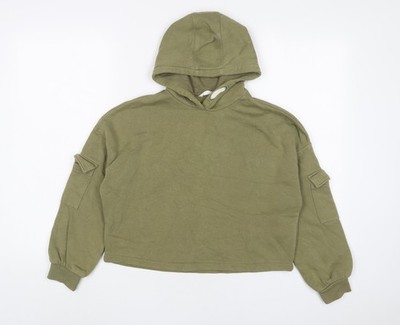 Marks and Spencer Mädchen grüner Baumwollpullover Hoodie Größe 10-11 Jahre Pulli