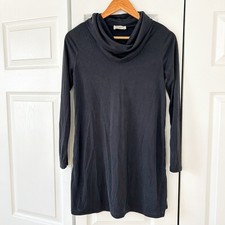 Everly Black Ribbed Cowl Neck Long Sleeve Mini Dress Modal Blend Size Small