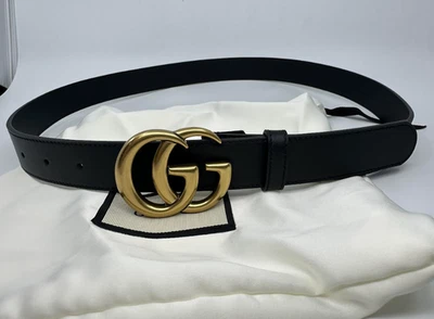 Cinturón de cuero GG negro GUCCl logotipo dorado auténtico 90 cm - Imagen 1 de 4