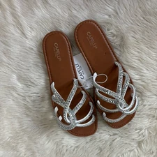 Capelli of New York Silver and White Sandals with Crisscross Straps