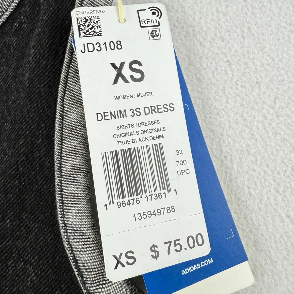 Adidas джинсовой ткани 3 полоски бак платье размер XS женщин черный / серый JD3108 новый с Ярлыками - Изображение 3 из 4