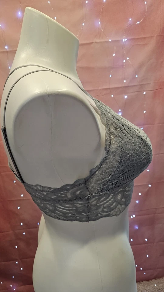 Sujetador SO Intimates Bralette Para Mujer Talla M Gris Encaje Espalda Corredora Foto 2 de 4