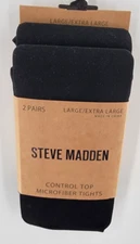 2 Pair Steve Madden Control Top Microfiber Tights Size Large/Extra Large Black
