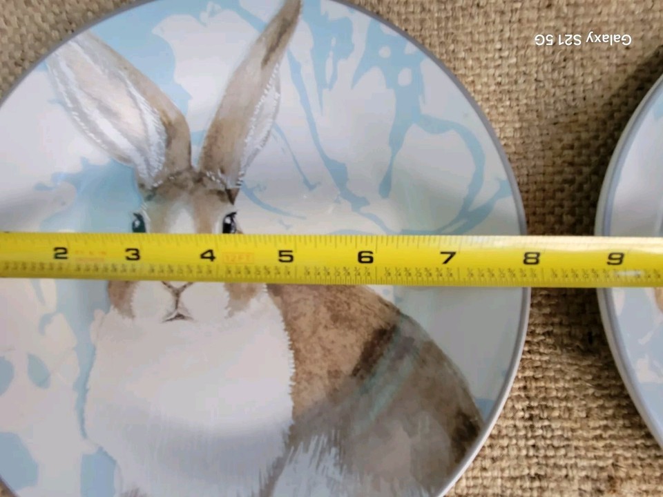 William Sonoma Damask Easter Bunny 3 Salad Plates 8"D x 7/8"H