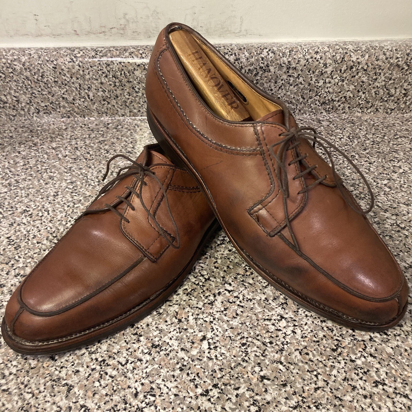 SAOLA Derby Allen Edmonds Stockbridge 3754 marrone punta divisa con suola in gomma 11 5D ottime condizioni