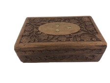 VTG 8   Jewelry Trinket Box Hand Carved Wooden Inlay Made in India Sheesham Wood