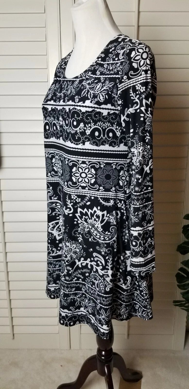 VETEMENTS Top tunica mini abito Lildy stampato con tasche swing nero bianco Vines taglia S M