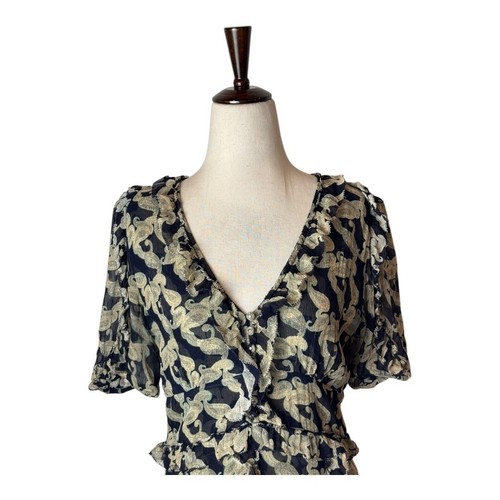 The Kooples Dress Medium Women Black Paisley Print Short Sleeves Mini Silky - Picture 4 of 15