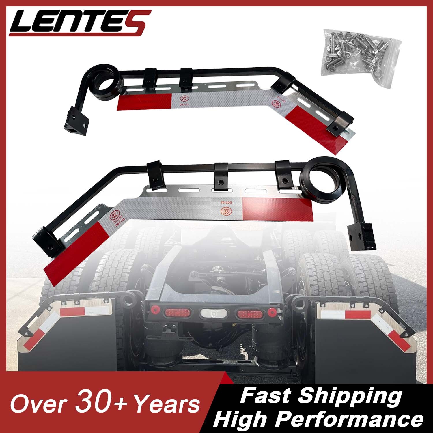 Semi Truck Black Angled Fender Spring Hanger with 2 Coil and Aluminum Reflector Kit