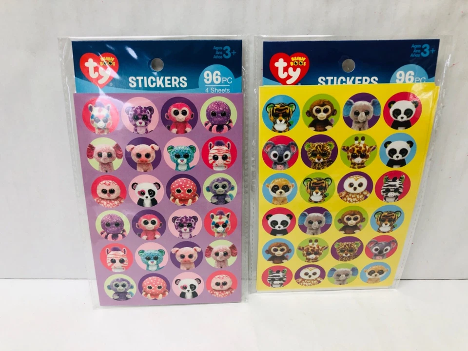 Juego de 2 paquetes de pegatinas Ty Beanie Boos 8 hojas de pegatinas 2015 animales BIN B Foto 3 de 4