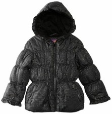 Pink Platinum Little Girls' Glitter Dot Puffer Jacket, Black, 4