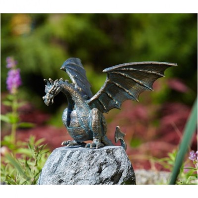 BRONZE DRACHE ALS WASSERSPEIER NUTZBAR OHNE SOCKEL DRACHEN GARTEN DEKO