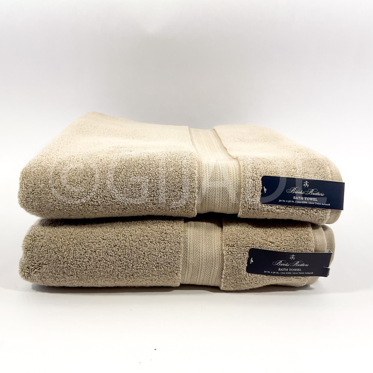 2Pc Brooks Brothers 700 GSM Premium Zero Twist 100% Cotton Bath