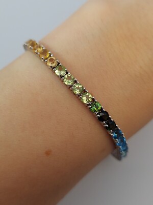Rainbow Multicolor Ombre Natural Sapphire Tennis Bracelet