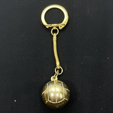 FOOTBALL BALL GOLD TONE METAL KEYCHAIN VTG FOR SMALL PHOTOS.