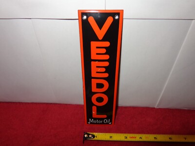 2 x  7   7/8 in VEEDOL MOTOR OIL ADV. SIGN DOMED DIE CUT METAL PORCELAIN # Z 169