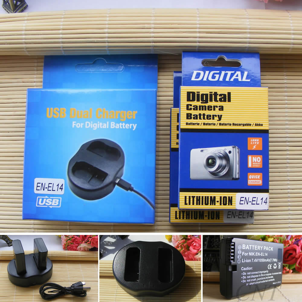 Battery Or DUAL USB Charger for Nikon ENEL14A MH24 & Nikon D3500 DSLR