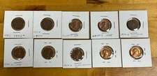 Lincoln Cent Error Lot Of 10 Pennies Varieties/Minor Error 1953, 57, 68, 69, &70