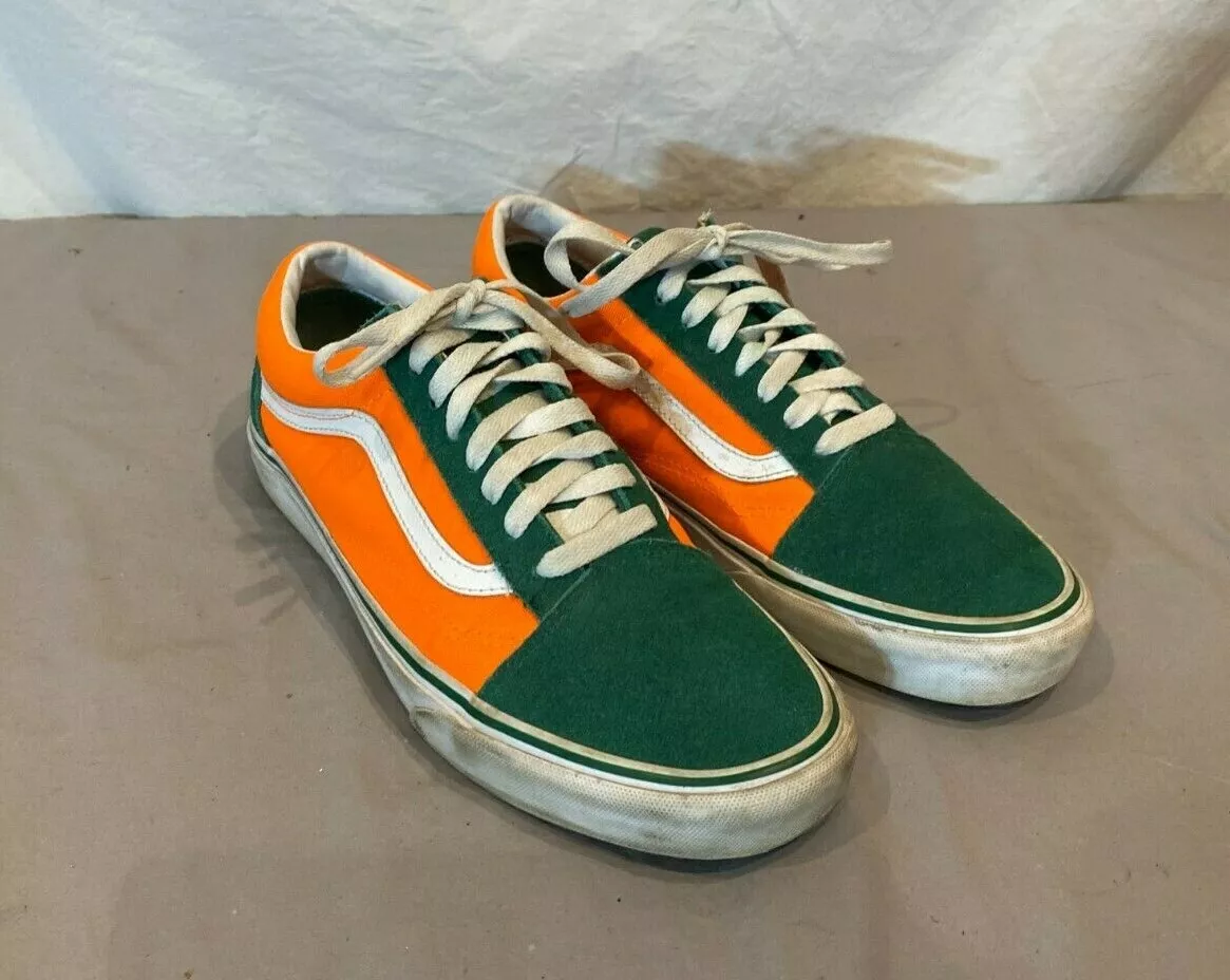 Vans SK8 Low Green Suede/Orange Canvas Sneakers US 9.5 EU Miami Hurricanes |