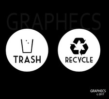 Recycle and Trash Vinyl Lettering Decal Stickers White 