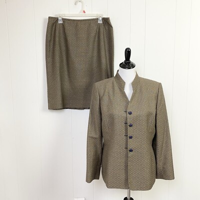 Lord & Taylor 14P Women's 2 pc Jacket Blazer & Skirt Set Brown Metallic Navy